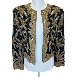 James Benjamin - Vintage Embroidered, Beaded Evening Jacket - Size 8, Black Gold